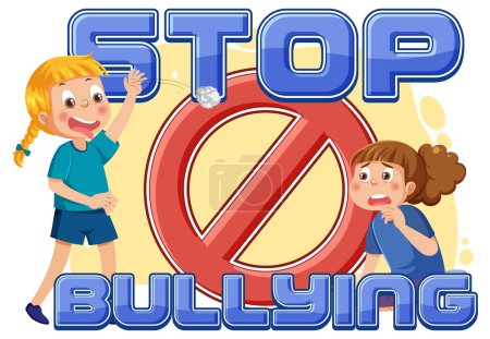 Stop Bullying text with cartoon character illustration