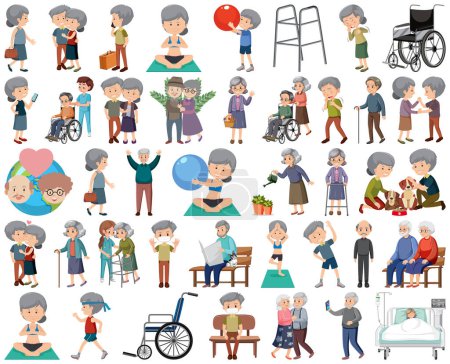 Illustration for Collection of elderly people icons illustration - Royalty Free Image
