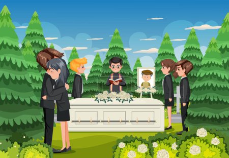 Téléchargez les illustrations : Cérémonie funéraire dans la religion chrétienne illustration - en licence libre de droit