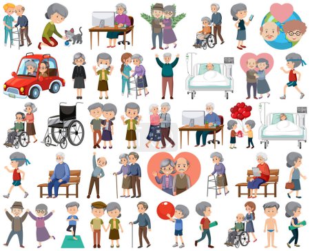 Collection of elderly people icons illustration