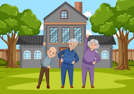 Téléchargez les illustrations : Personnes âgées faisant de l'exercice à l'illustration du parc - en licence libre de droit