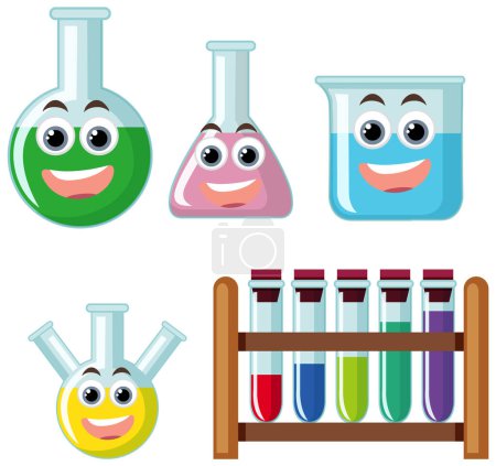 Illustration for Set of science experiment with facial expression illustration - Royalty Free Image