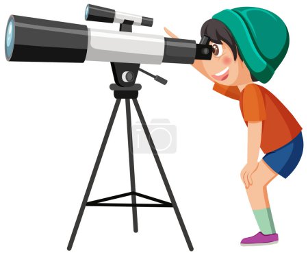 Téléchargez les illustrations : Un garçon regardant à travers l'illustration du télescope - en licence libre de droit