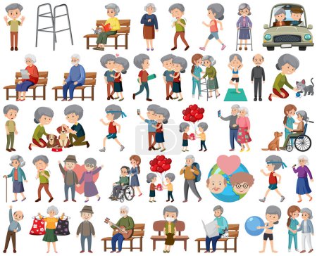 Collection of elderly people icons illustration