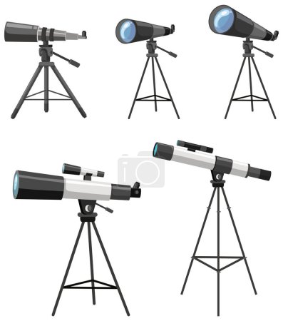 Téléchargez les illustrations : Collection de télescopes sur trépieds illustration - en licence libre de droit