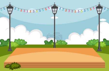 Ilustración de Escena de parque al aire libre con ilustración postes de lámpara - Imagen libre de derechos
