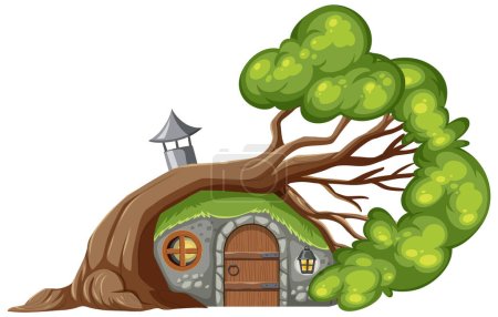 Illustration for Isolated fantasy mystery hobbit house illustration - Royalty Free Image