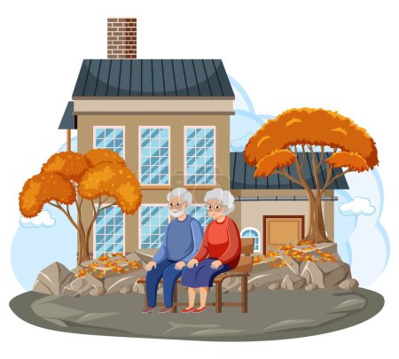 Senior couple relaxing at backyard illustration