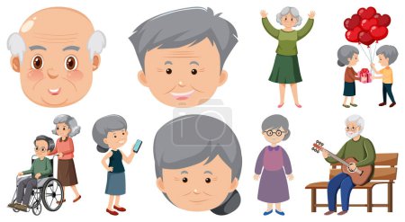 Téléchargez les illustrations : Collection d'icônes de personnes âgées illustration - en licence libre de droit