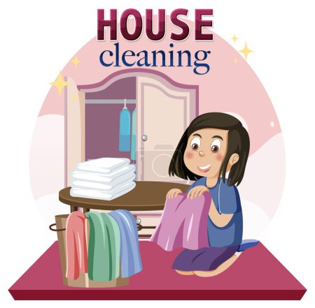 Ilustración de Casa texto de limpieza para la ilustración de diseño de pancartas o carteles - Imagen libre de derechos