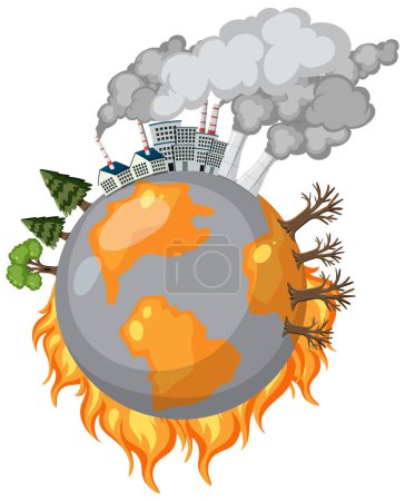 Illustration for Cause factors of greenhouse effect and global warming illustration - Royalty Free Image