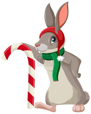 Ilustración de Lindo conejo de Navidad ilustración personaje de dibujos animados - Imagen libre de derechos