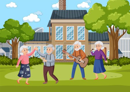 Elderly people doing activity at park illustration