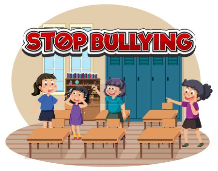 Téléchargez les illustrations : Stop Bullying text with cartoon character illustration - en licence libre de droit