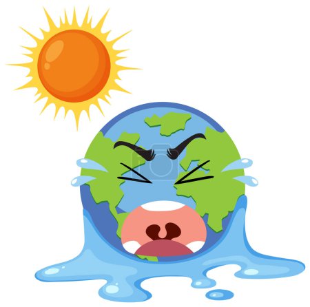 Illustration for A crying meling earth cartoon illustration - Royalty Free Image
