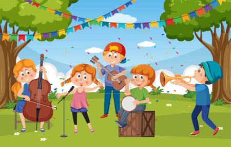 Illustration for Children playing music in the park illustration - Royalty Free Image