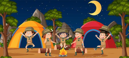 Illustration for Children camping out forest scene illustration - Royalty Free Image