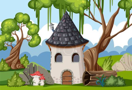 Illustration for Fantasy mystery house in the forest illustration - Royalty Free Image
