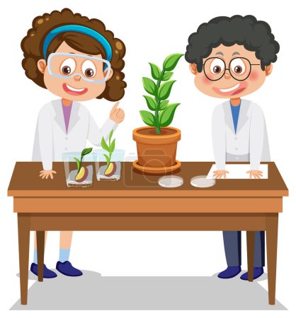 Illustration for Scientist kids doing science experiment illustration - Royalty Free Image