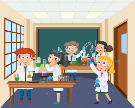 Illustration for Student doing science experiment in laboratory illustration - Royalty Free Image
