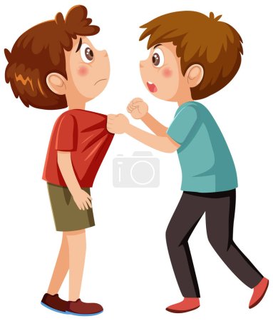 Two kids arguing on white background illustration