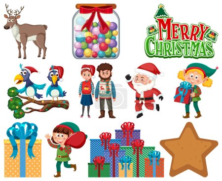 Illustration for Christmas characters and elements set illustration - Royalty Free Image