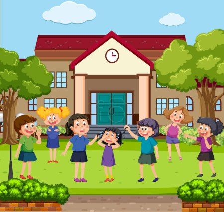 Illustration for Kids bullying their friend at school illustration - Royalty Free Image