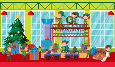 Téléchargez les illustrations : Elfes faisant des cadeaux de Noël illustration - en licence libre de droit