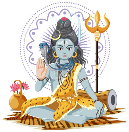 Téléchargez les illustrations : Dieu indien avec serpent sur fond blanc illustration - en licence libre de droit