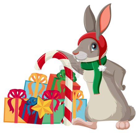 Illustration for A rabbit with many gift boxes illustration - Royalty Free Image