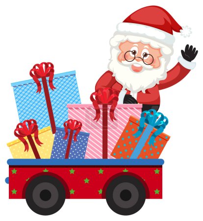 Téléchargez les illustrations : Santa Claus avec illustration de chariot cadeau de Noël - en licence libre de droit