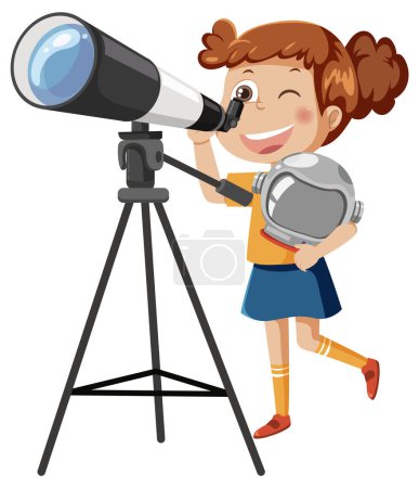 Photo for A girl looking through telescope illustration - Royalty Free Image