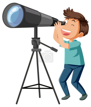 Téléchargez les illustrations : Un garçon regardant à travers l'illustration du télescope - en licence libre de droit