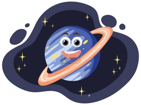 Illustration for Saturn with face expression in the space illustration - Royalty Free Image