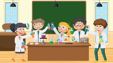 Photo for Student doing science experiment in laboratory illustration - Royalty Free Image