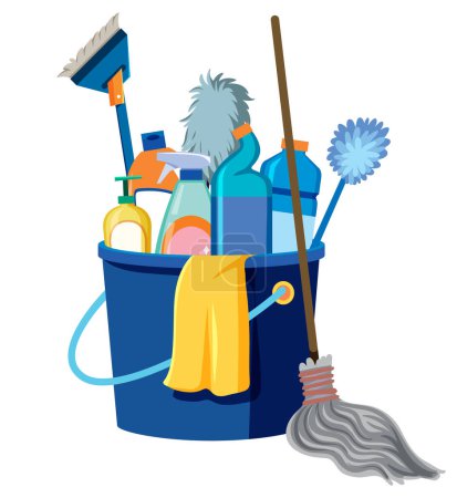 Illustration for Cleaning tools and equipments in bucket illustration - Royalty Free Image
