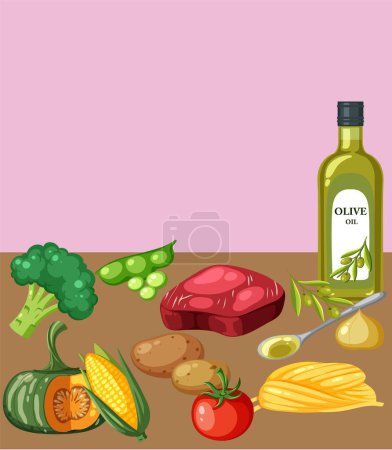 Ilustración de Varios alimentos sobre la mesa ilustración - Imagen libre de derechos