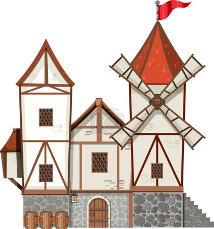 Téléchargez les illustrations : Medieval historical building in cartoon style illustration - en licence libre de droit
