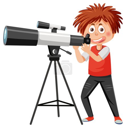 Ilustración de Un niño mirando a través de la ilustración del telescopio - Imagen libre de derechos
