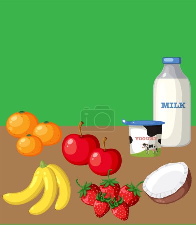 Ilustración de Varios alimentos sobre la mesa ilustración - Imagen libre de derechos