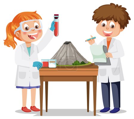 Illustration for Student kids doing science experiment illustration - Royalty Free Image