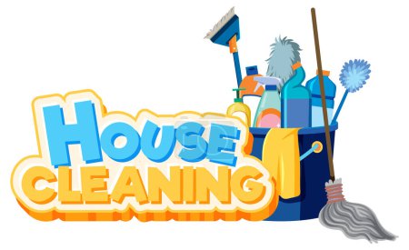 Illustration for House Cleaning text banner illustration - Royalty Free Image
