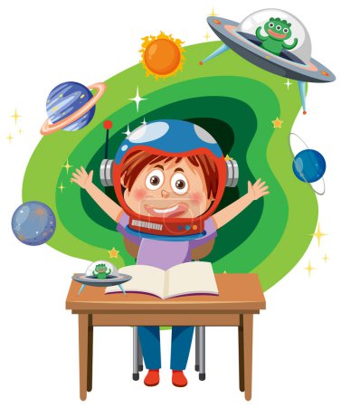 Téléchargez les illustrations : Enfant portant un casque astronaute illustration - en licence libre de droit
