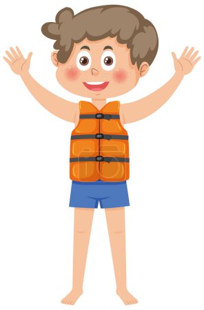 Téléchargez les illustrations : Petit garçon portant une illustration de gilet de sauvetage - en licence libre de droit