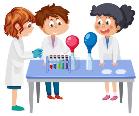 Foto de Student kids doing science experiment illustration - Imagen libre de derechos