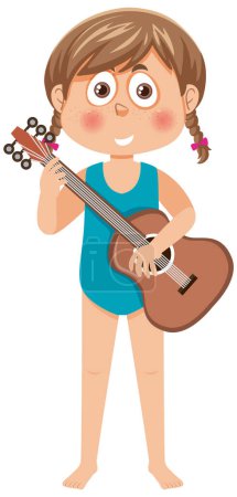 Illustration for A girl playing guitar cartoon character illustration - Royalty Free Image