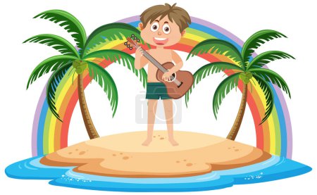 Illustration for A boy playing guitar on beach island illustration - Royalty Free Image