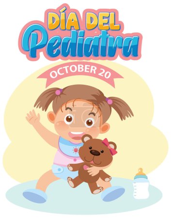 Illustration for Dai del Pediatra text with cartoon character illustration - Royalty Free Image