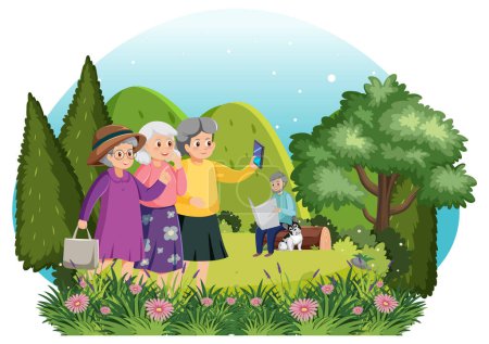 Téléchargez les illustrations : Les personnes âgées apprécient l'illustration du parc - en licence libre de droit
