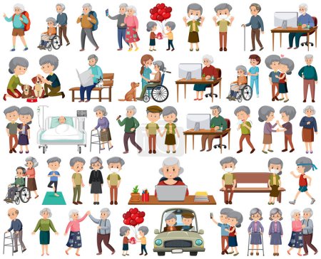 Téléchargez les illustrations : Collection d'icônes de personnes âgées illustration - en licence libre de droit